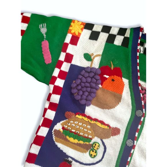 🔥insane🔥 Vintage Colorful BETEKZ 3/4 Sleeved Cardigan Picnic Themed - Picture 10 of 15